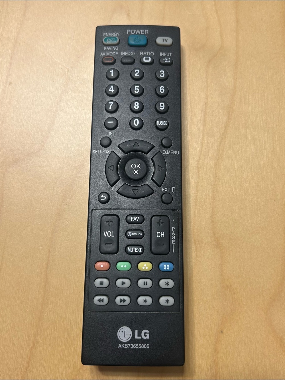 Genuine LG Black Remote Control with Colored Function Buttons - AKB73655806